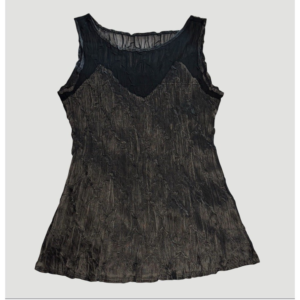Black Crinkle Satin Mesh Tank Top XS (approx) Monochrome Layer Fairy Grunge Glam